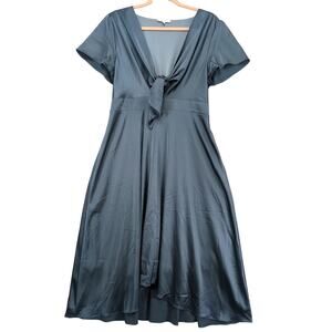 Baltic Born Steel Blue Midi Dress with Front Tie
